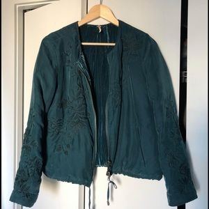 Embroidered Velvet down filled bomber jacket